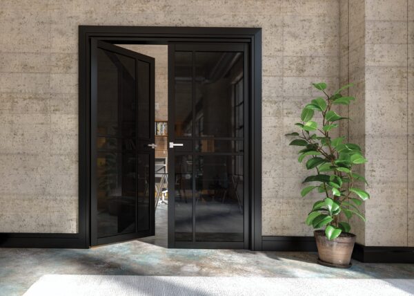 Dalston Prefinished Black Industrial Internal Door with Tinted Glass - Image 3