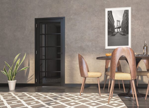 Shoreditch Prefinished Black Industrial Internal Door with Tinted Glass - Image 3