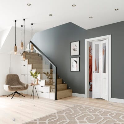 Internal White Primed Malton Shaker Bi-Fold with Clear Glass