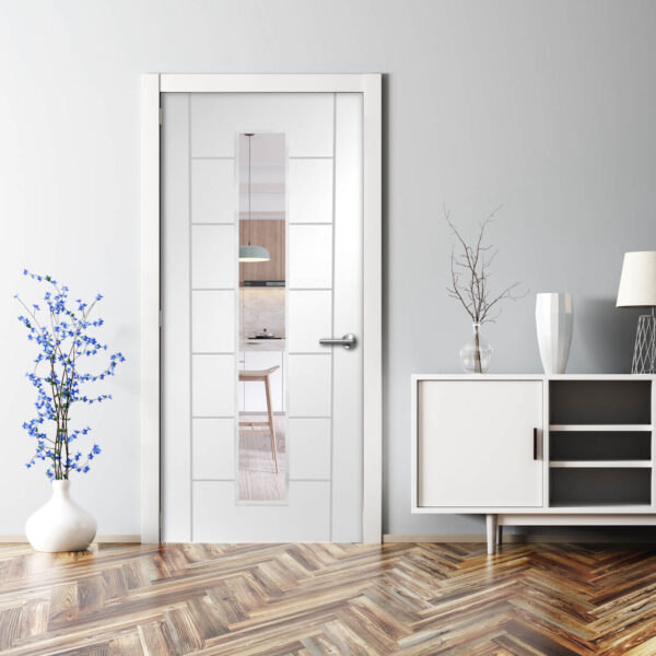Internal White Primed Palermo 1L with Clear Glass Fire Doorc