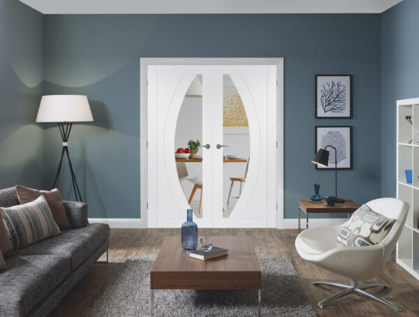 Internal White Primed Salerno Door Pair with Clear Glass