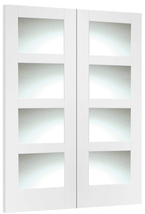 Internal White Primed Shaker Door Pair with Clear Glass - Image 3