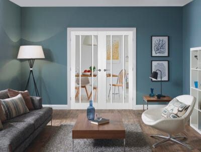 Internal White Primed Worcester Door Pair with Clear Glass