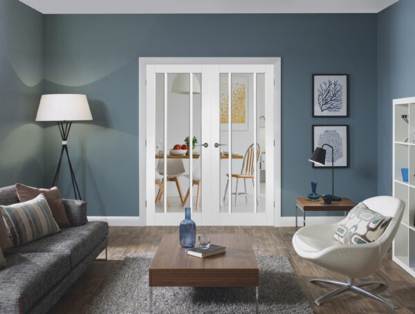 Internal White Primed Worcester Door Pair with Clear Glass