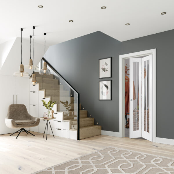 White Primed Worcester Internal Bi-Fold with Clear Glass