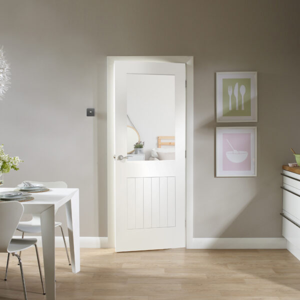 Internal White Primed Suffolk 1L with Clear Glass Fire Door