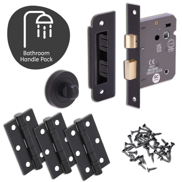 Sesia  Door Handle Bathroom Pack with lock and 75mm Latch - Image 2